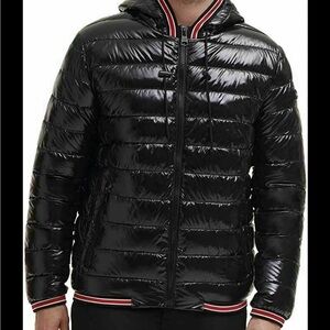 Calvin Klein Puffer Coat Black Stripe Cuff Water Resistant Size XL
